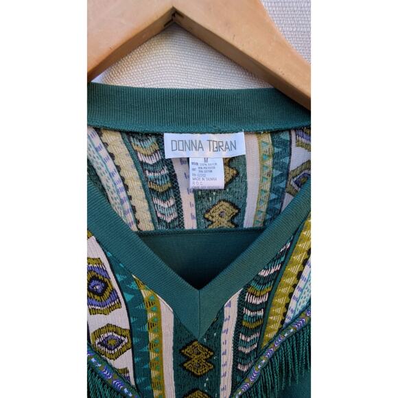 Donna Toran Womens Vtg 90s Southwestern Sweater M Fringe Western Country Aztek - Picture 5 of 5